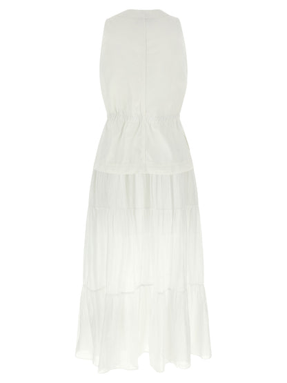 Dress by PINKO for women in cotton white features an magnificent silhouette, artfully detailed with a magnificent v-neck neckline and that flows into an magnificent long.