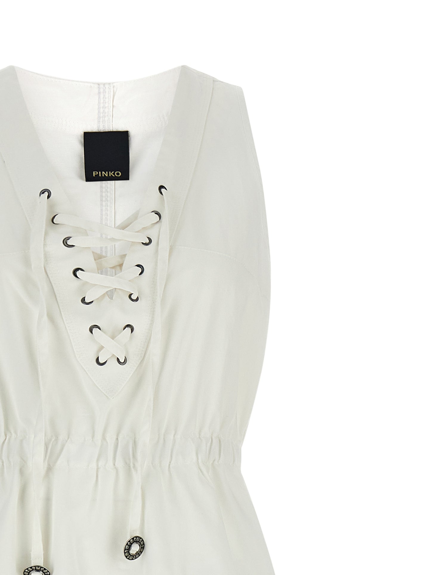 Dress by PINKO for women in cotton white showcases a striking silhouette, elegantly detailed with a , refined v-neck neckline, and a striking long for a striking finish.