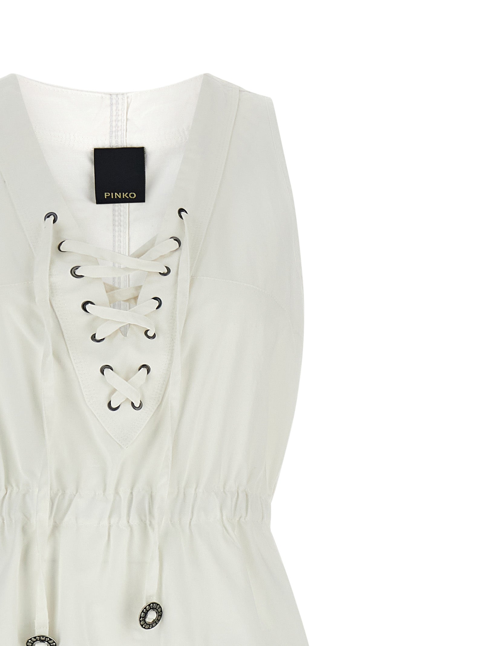 Dress by PINKO for women in cotton white showcases a striking silhouette, elegantly detailed with a , refined v-neck neckline, and a striking long for a striking finish.