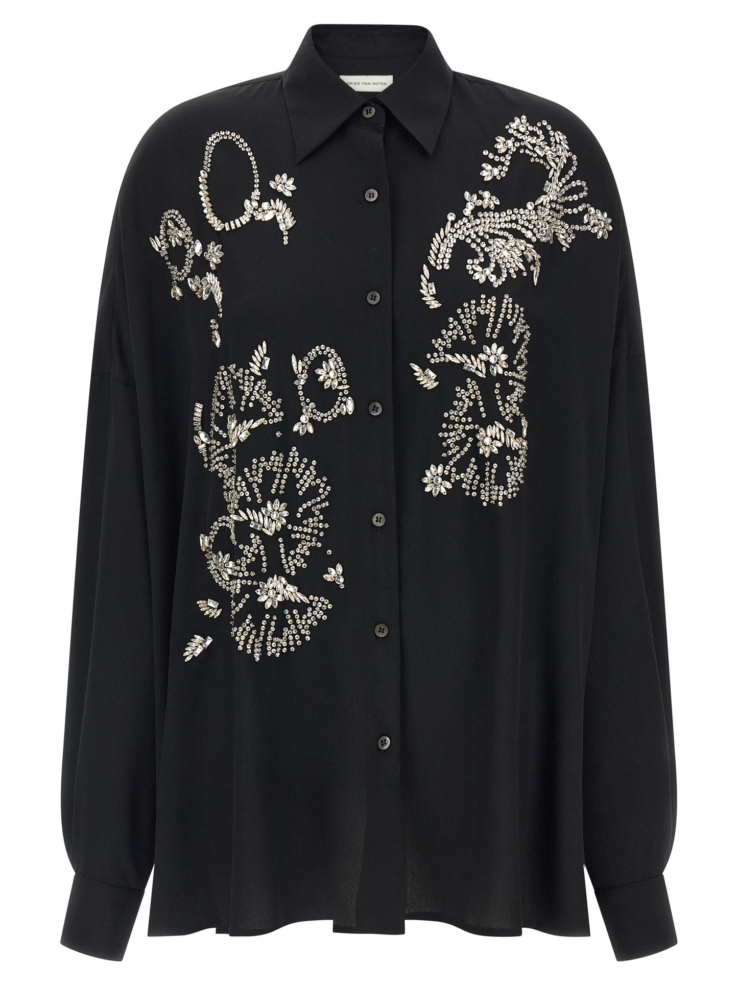 Dries Van Noten Women's Long-Sleeve Polyester & Crystal Blouse - Black
