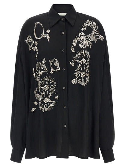 Dries Van Noten Women's Long-Sleeve Polyester & Crystal Blouse - Black