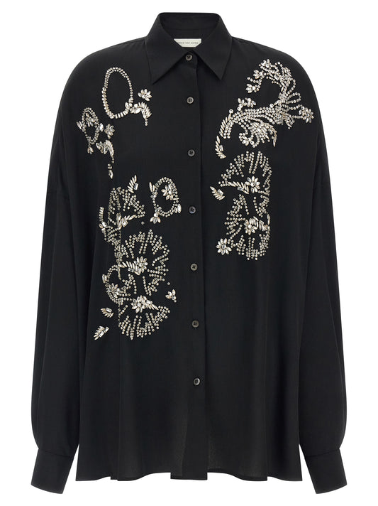 Dries Van Noten Women's Long-Sleeve Polyester & Crystal Blouse - Black