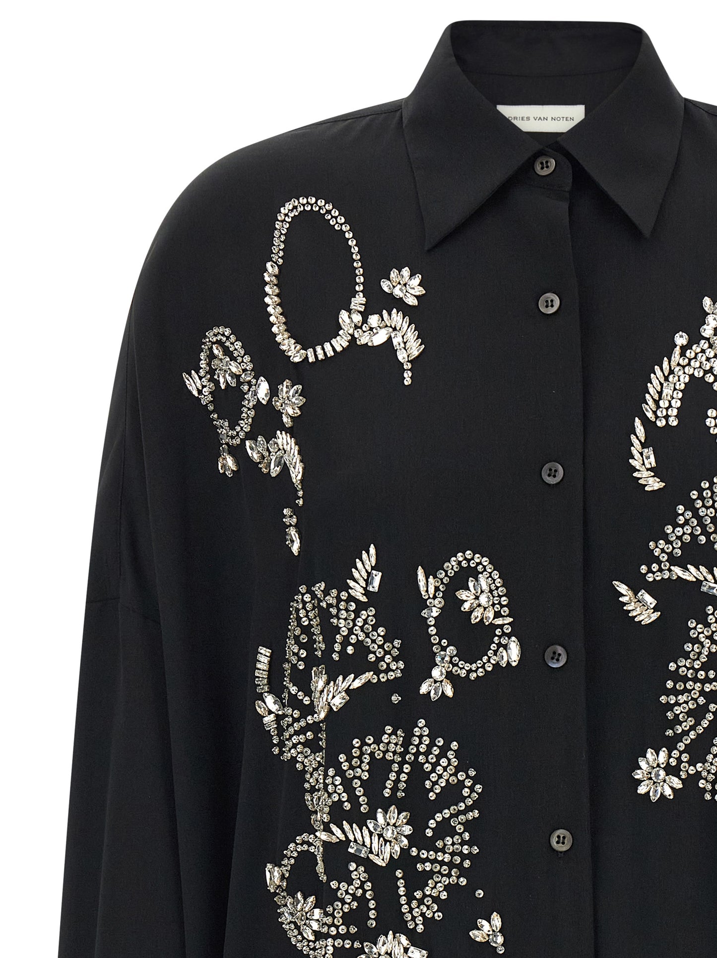 Dries Van Noten Women's Long-Sleeve Polyester & Crystal Blouse - Black