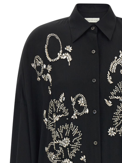 Dries Van Noten Women's Long-Sleeve Polyester & Crystal Blouse - Black