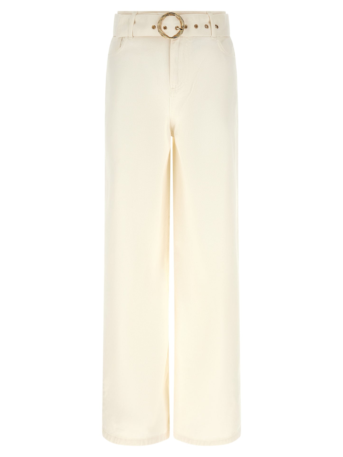 Jeans by Twinset for women in denim cotton white presents a tailored silhouette, showcasing a tailored flared & wide and long cut with a refined high rise for a truly tailored aesthetic.