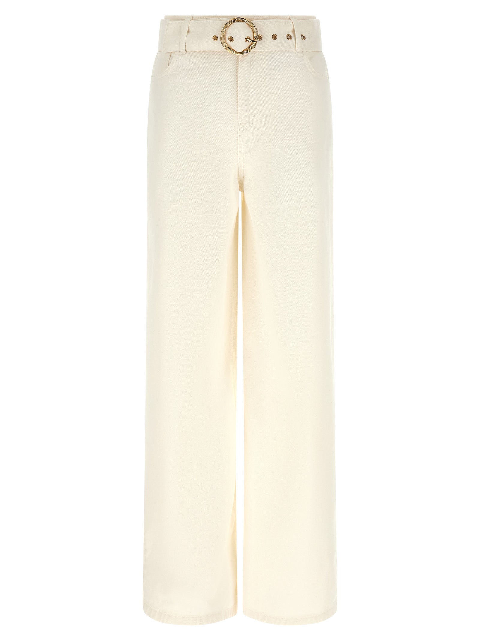 Jeans by Twinset for women in denim cotton white presents a tailored silhouette, showcasing a tailored flared & wide and long cut with a refined high rise for a truly tailored aesthetic.