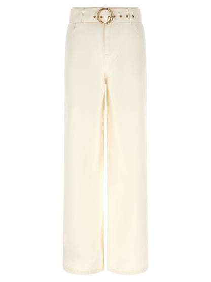 Jeans by Twinset for women in denim cotton white presents a tailored silhouette, showcasing a tailored flared & wide and long cut with a refined high rise for a truly tailored aesthetic.