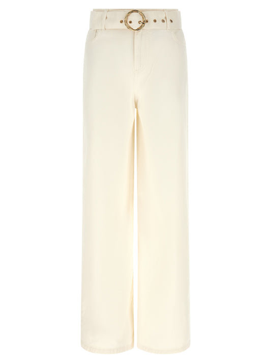 Jeans by Twinset for women in denim cotton white presents a tailored silhouette, showcasing a tailored flared & wide and long cut with a refined high rise for a truly tailored aesthetic.