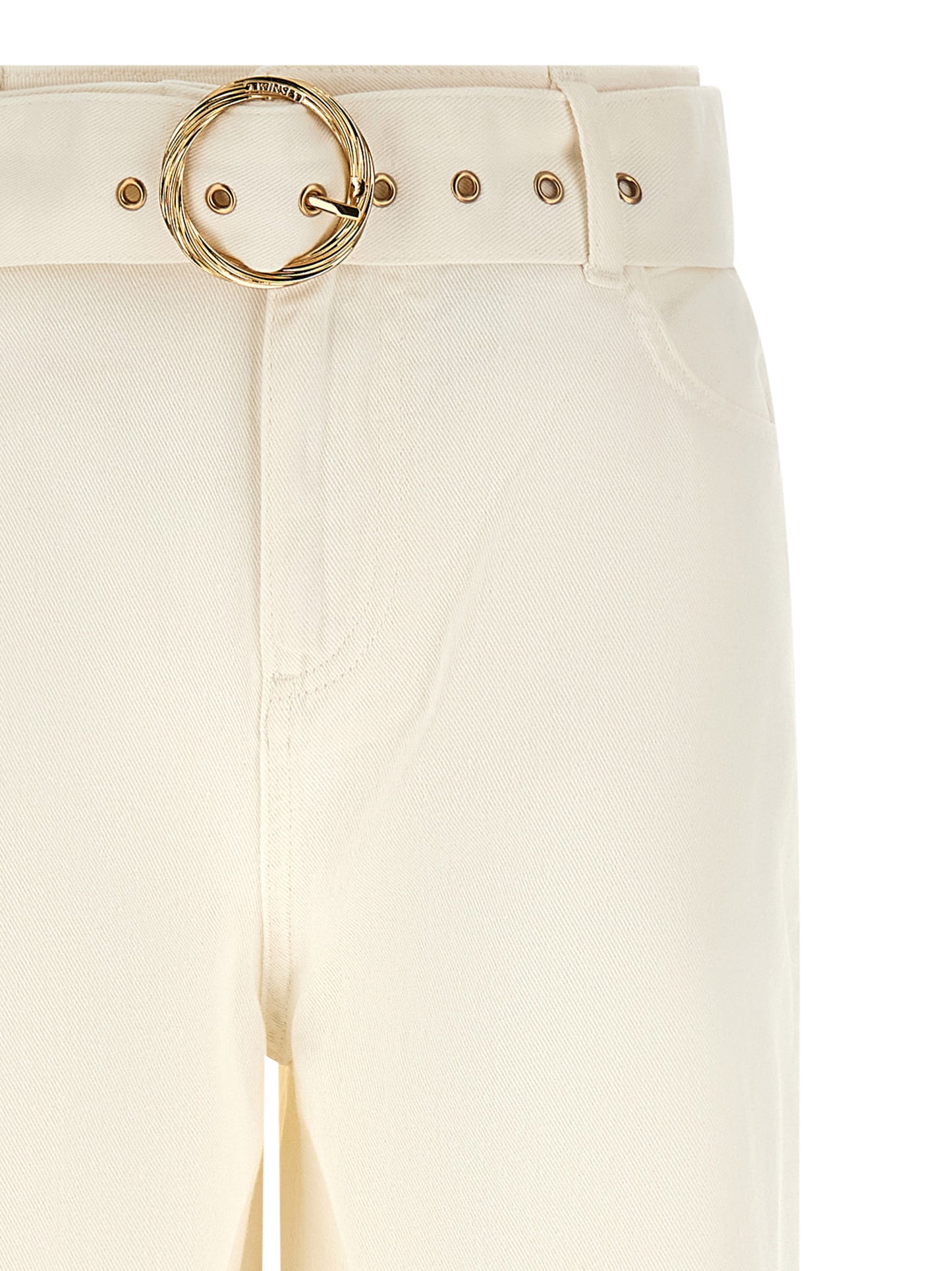 Jeans by Twinset for women in denim cotton white features a polished silhouette with a polished flared & wide, reaching a polished long and finished with a polished high rise.