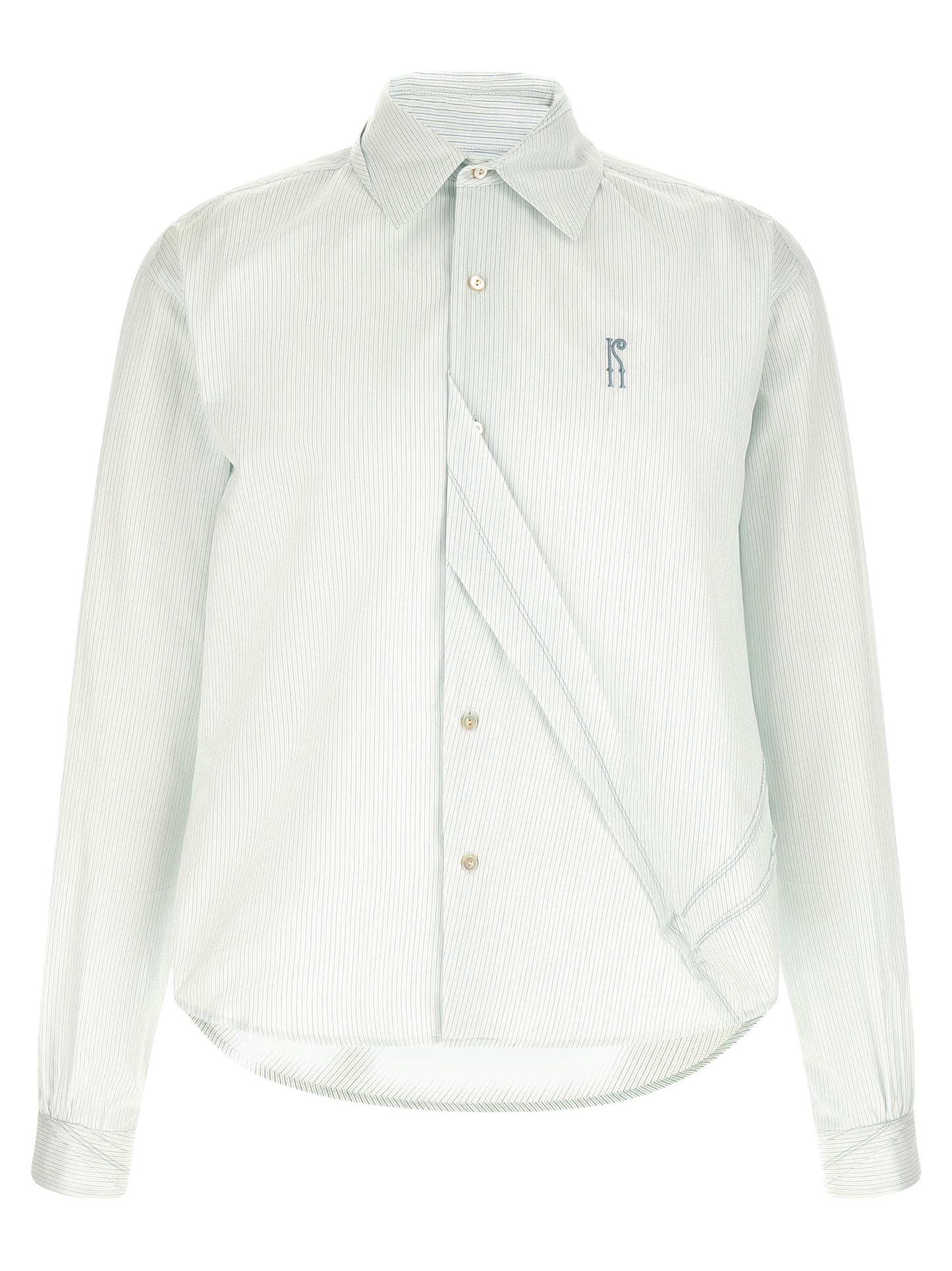 Blouse by Kiko Kostadinov for men in cotton bicolour, green, pearl & striped presents a discerning silhouette, showcasing a sophisticated and long-sleeve for a truly discerning finish.