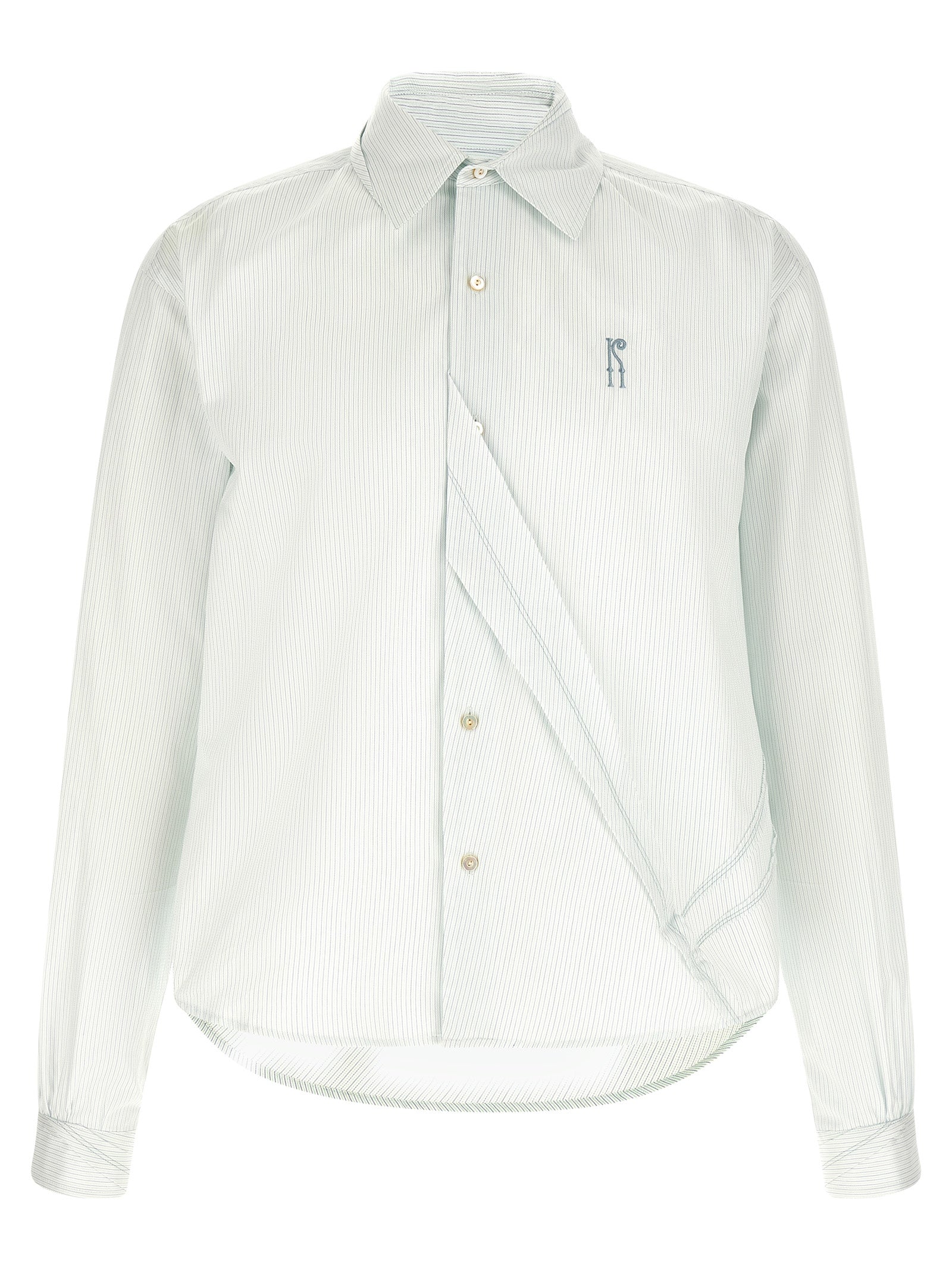 Blouse by Kiko Kostadinov for men in cotton bicolour, green, pearl & striped presents a discerning silhouette, showcasing a sophisticated and long-sleeve for a truly discerning finish.