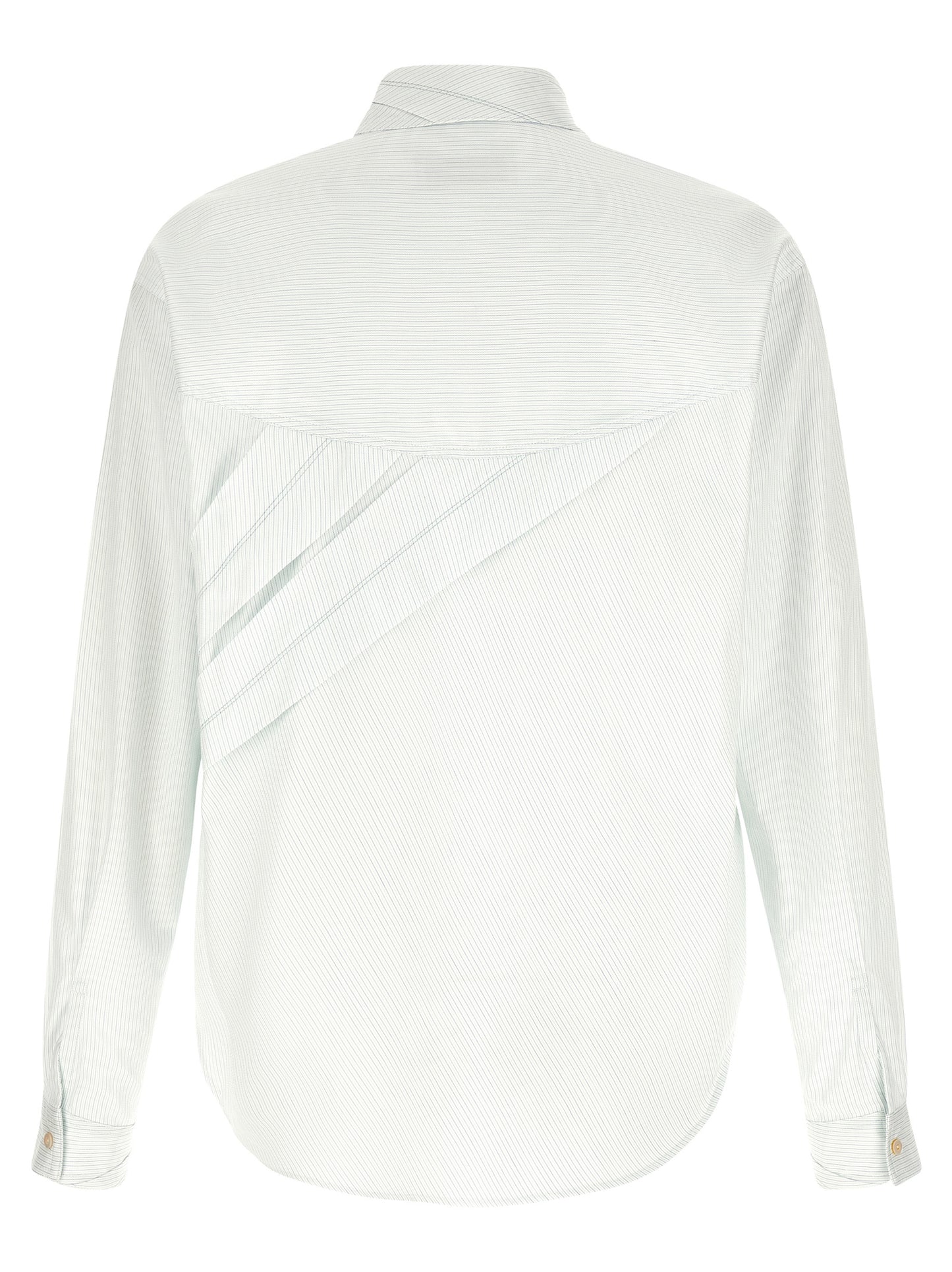 Blouse by Kiko Kostadinov for men in cotton bicolour, green, pearl & striped showcases a sharp silhouette, elegantly detailed with a sharp and sharp .