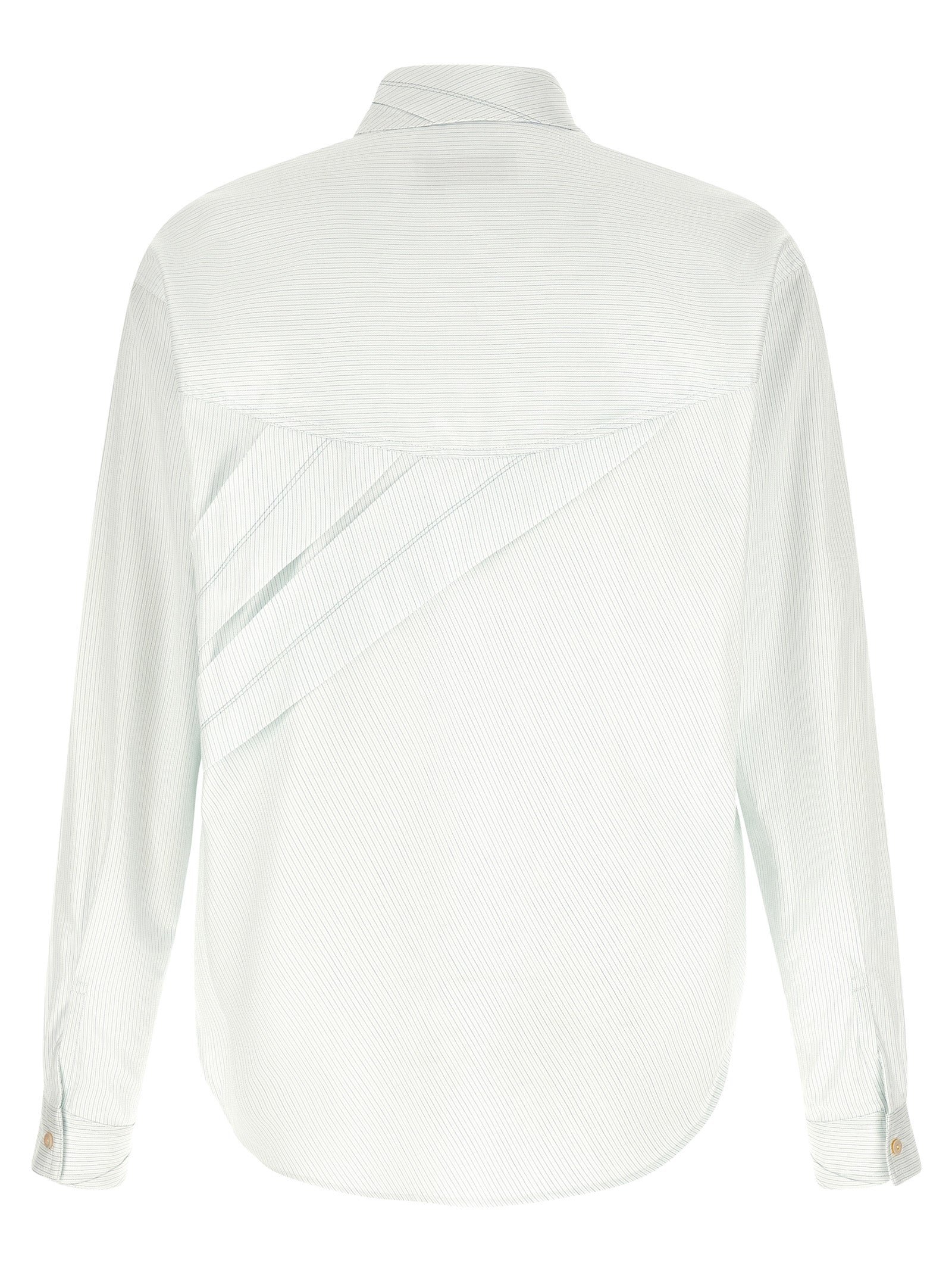 Blouse by Kiko Kostadinov for men in cotton bicolour, green, pearl & striped showcases a sharp silhouette, elegantly detailed with a sharp and sharp .