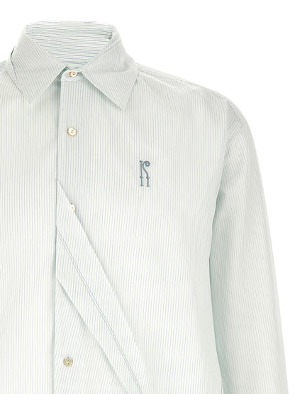 Blouse by Kiko Kostadinov for men in cotton bicolour, green, pearl & striped showcases a sleek silhouette, elegantly detailed with a sleek and for a sleek finish.