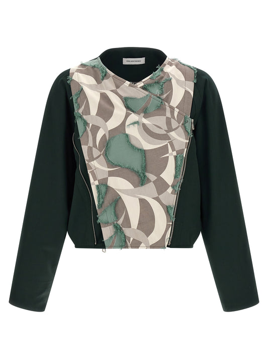 Windbreaker Jacket by Kiko Kostadinov for men in virgin wool multicolor & patterned features an stylish silhouette, showcasing a sophisticated v-neck asymmetric neckline and performance-driven pockets & windproof for a premium, stylish look.
