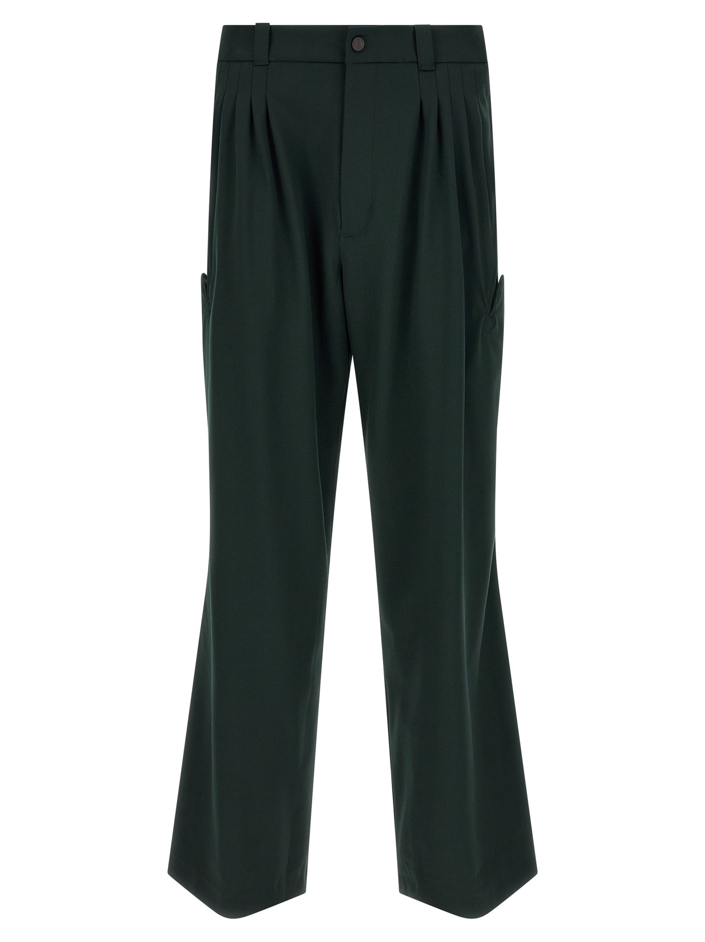 Kiko Kostadinov Men's Straight Leg Wide Virgin Wool Trousers - Bicolour Green