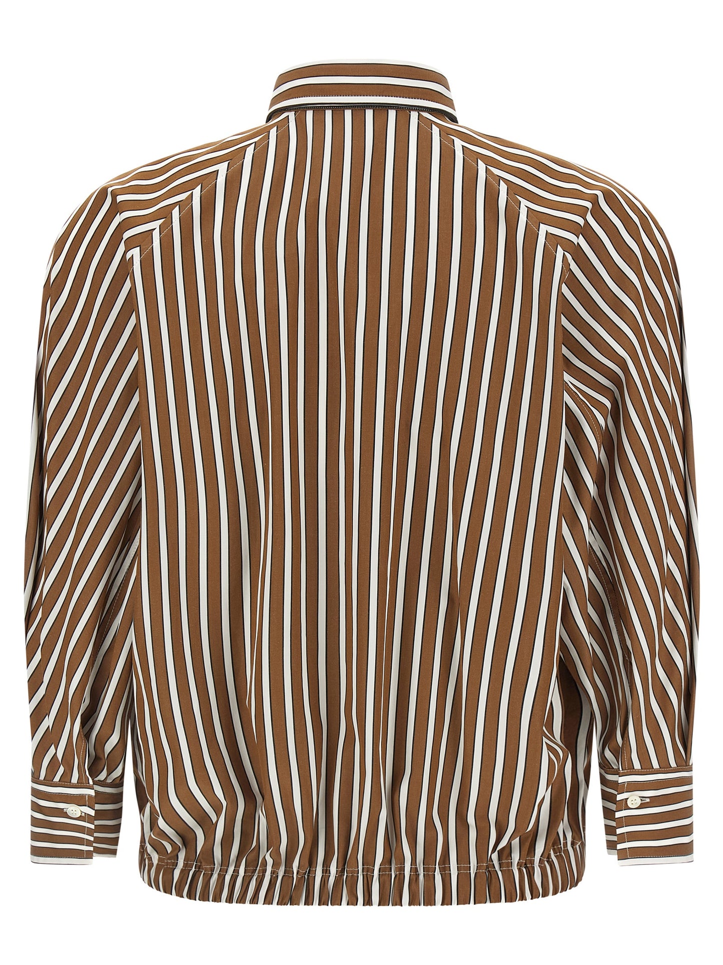 Blouse by Brunello Cucinelli for women in cotton brown, pearl & striped showcases a sublime silhouette, artfully detailed with a sublime and for a sophisticated, sublime finish.