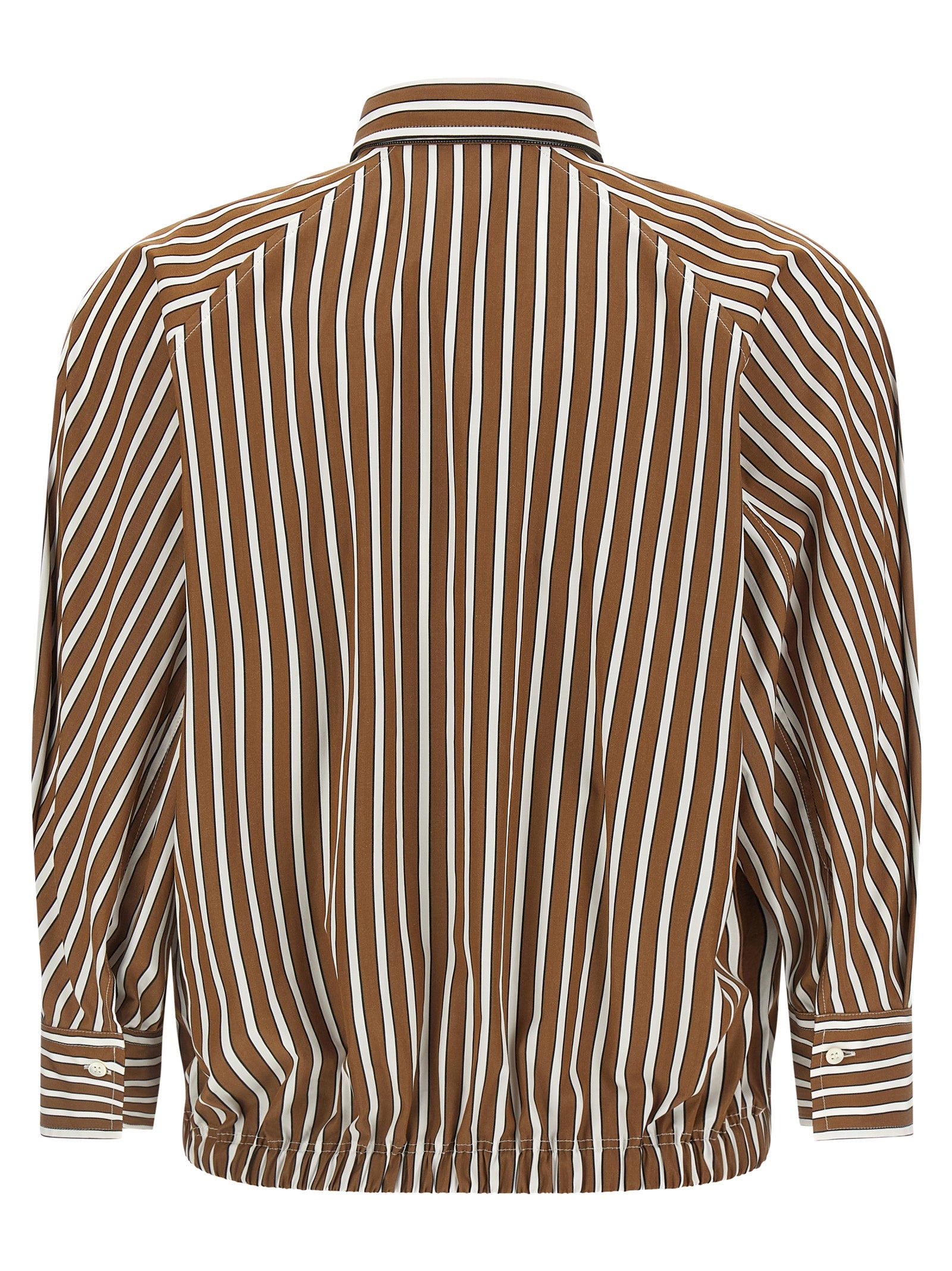 Blouse by Brunello Cucinelli for women in cotton brown, pearl & striped showcases a sublime silhouette, artfully detailed with a sublime and for a sophisticated, sublime finish.