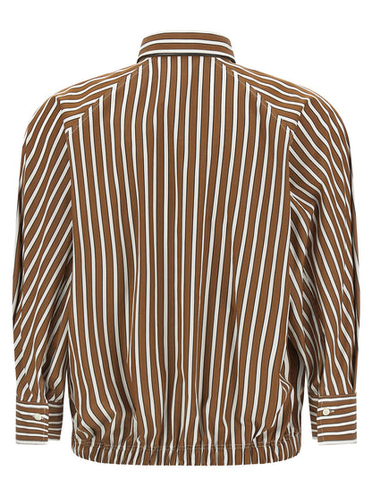 Blouse by Brunello Cucinelli for women in cotton brown, pearl & striped showcases a sublime silhouette, artfully detailed with a sublime and for a sophisticated, sublime finish.