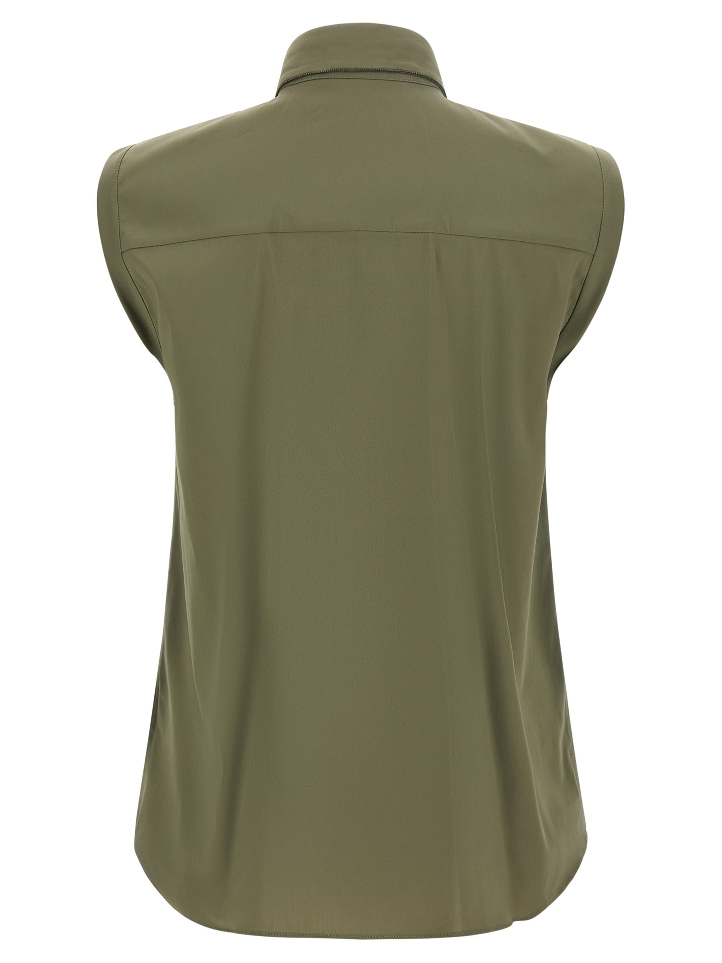 Blouse by Brunello Cucinelli for women in stretch polyamide cotton bicolour & green showcases a sleek silhouette, elegantly detailed with a sleek and for a sleek finish.