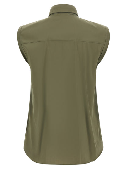 Blouse by Brunello Cucinelli for women in stretch polyamide cotton bicolour & green showcases a sleek silhouette, elegantly detailed with a sleek and for a sleek finish.