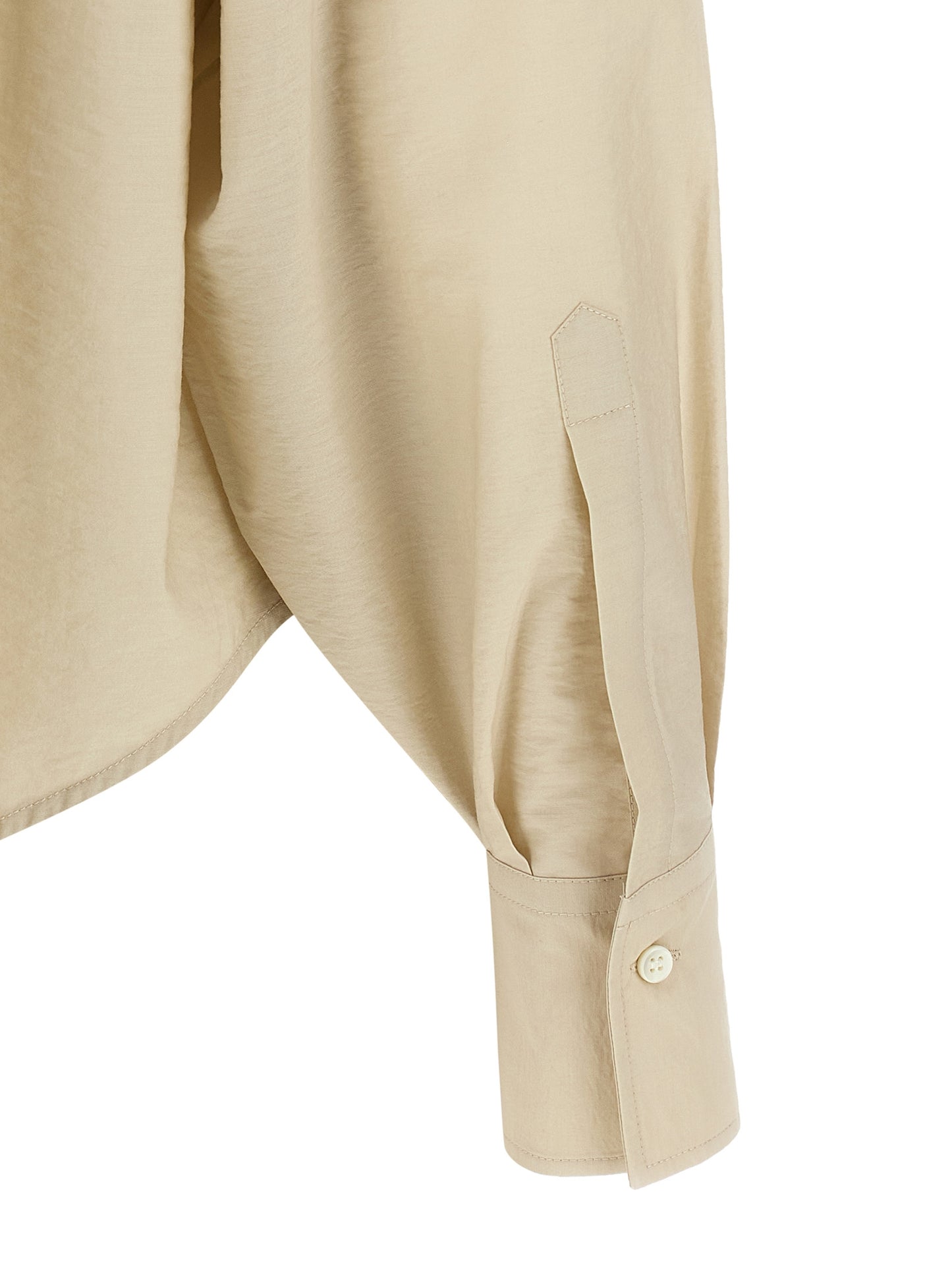 Blouse by Brunello Cucinelli for women in polyamide cotton & sequins beige & pearl features an architectural silhouette with a refined and elegant for a architectural look.