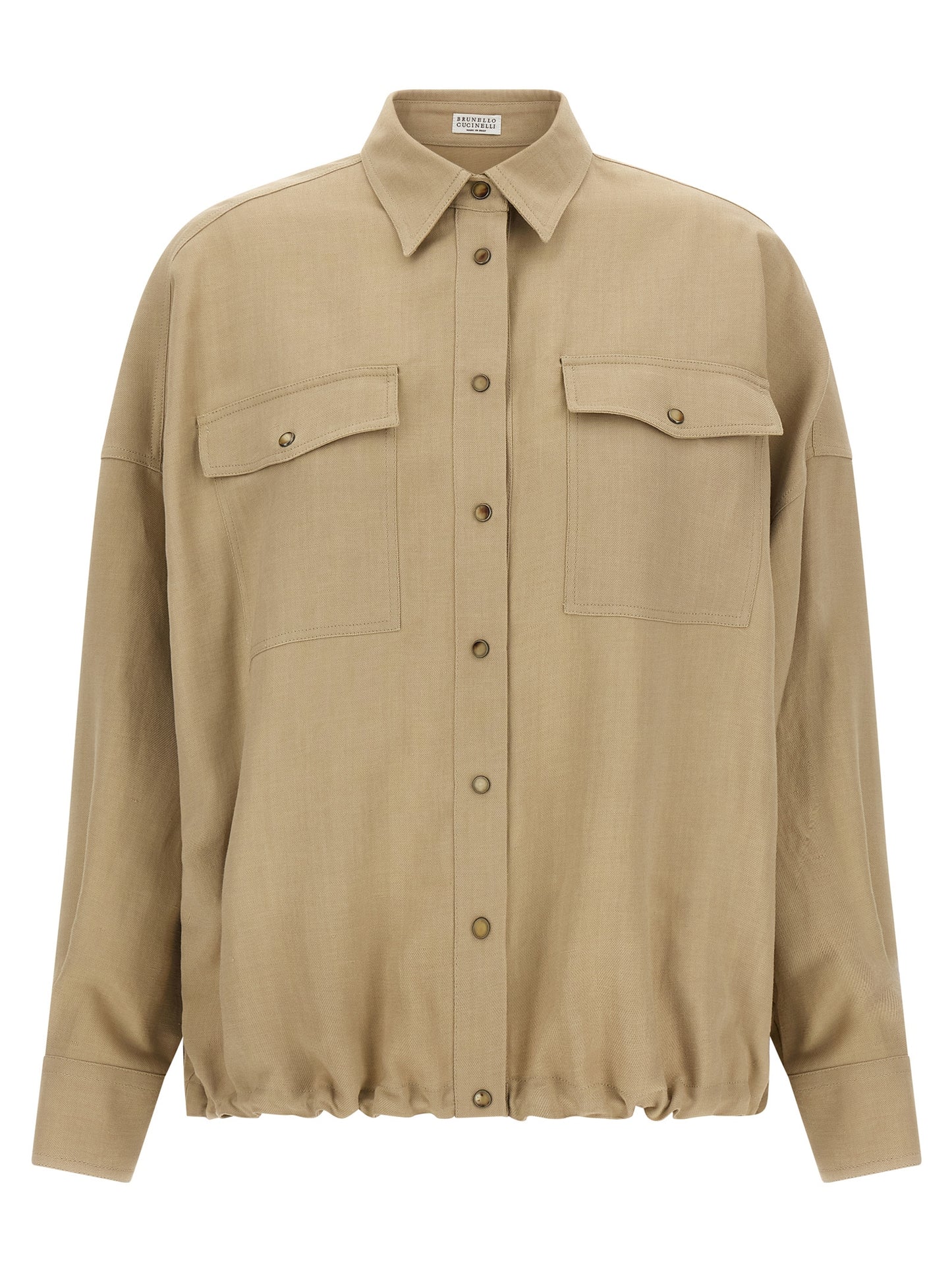 Blouse by Brunello Cucinelli for women in linen & viscose beige, featuring a nuanced long-sleeve and nuanced for a sophisticated finish.