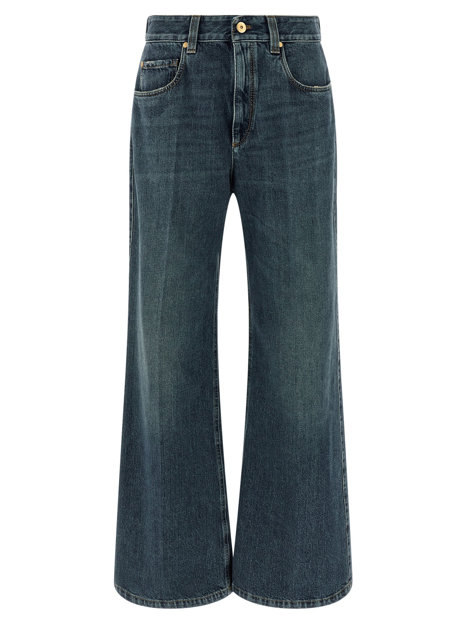 Jeans by Brunello Cucinelli for women in cotton denim blue & signature features an sophisticated and flared, regular-fit & wide with a precise long, creating a sophisticated and sophisticated silhouette.