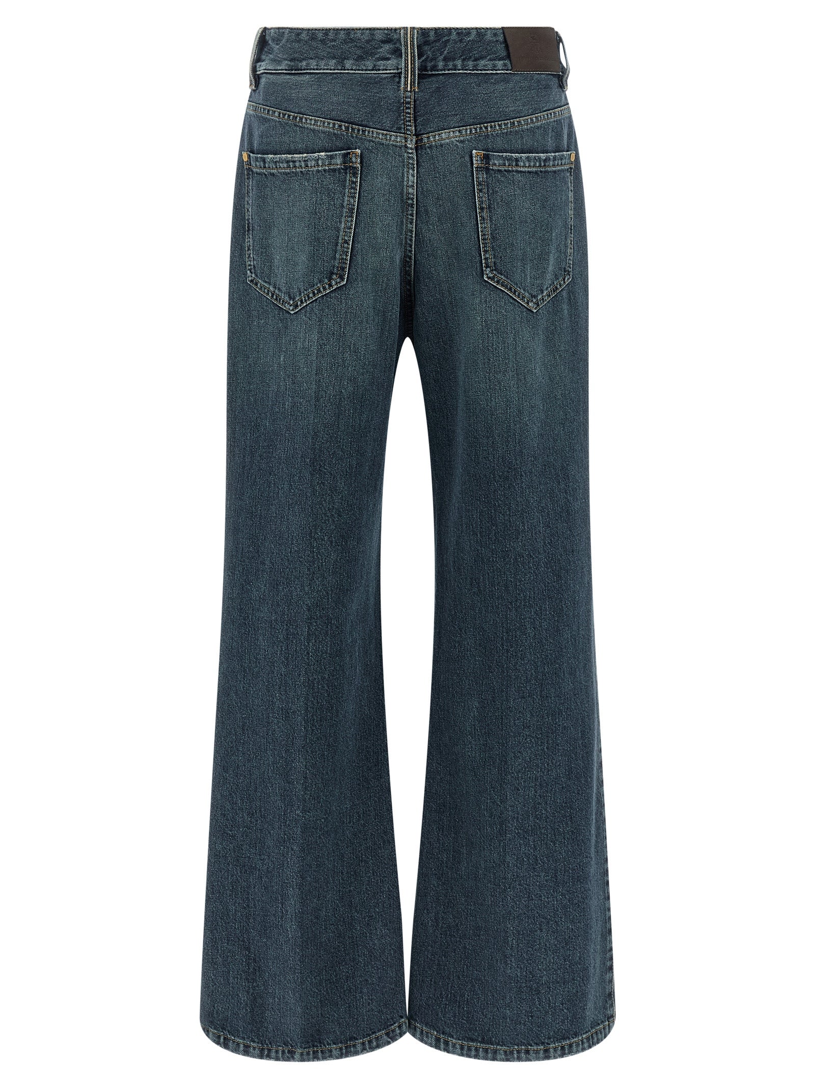Jeans by Brunello Cucinelli for women in cotton denim blue & signature features a refined silhouette with a refined flared, regular-fit & wide, defined by a and a refined long for a refined finish.