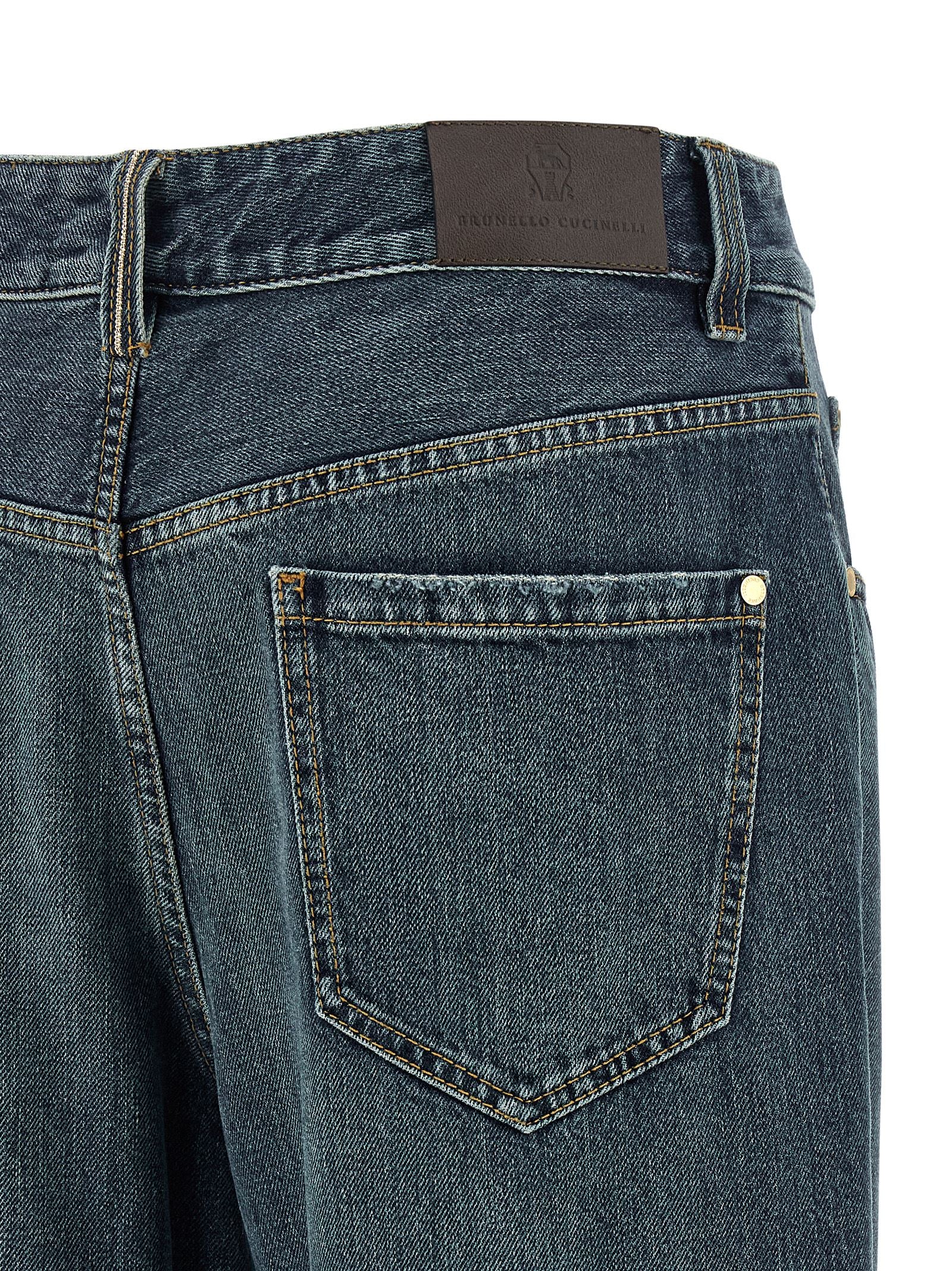 Jeans by Brunello Cucinelli for women in cotton denim blue & signature features a polished silhouette with a polished flared, regular-fit & wide, reaching a polished long and finished with a polished .