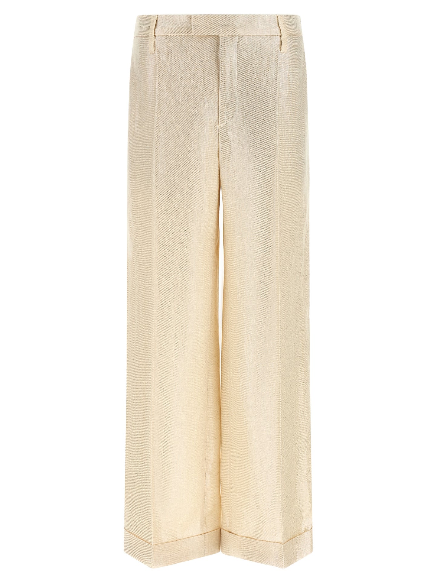 Trousers by Brunello Cucinelli for women in linen gold & signature features a artisanal silhouette, showcasing a sophisticated straight-leg & wide with a long and for a artisanal finish.