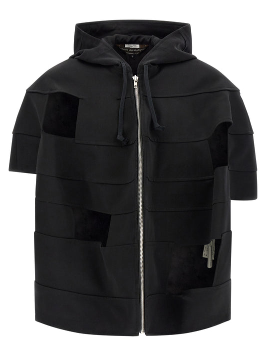 Hooded Windbreaker Jacket by Comme Des Garçons for men in cupro wool black features an stylish silhouette, showcasing a sophisticated hooded neckline and performance-driven pockets, hooded & windproof for a premium, stylish look.