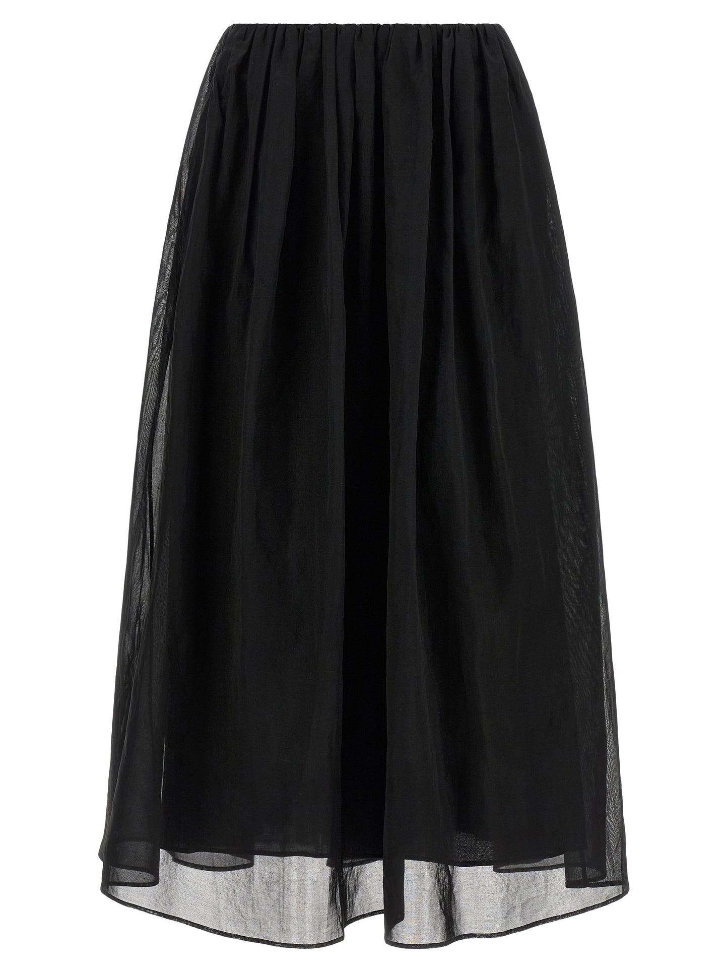 Skirt by Brunello Cucinelli for women in cotton black & transparent features a captivating silhouette, showcasing the captivating Women's Flared Cotton Mini Skirt design with a sophisticated mini for a captivating look.