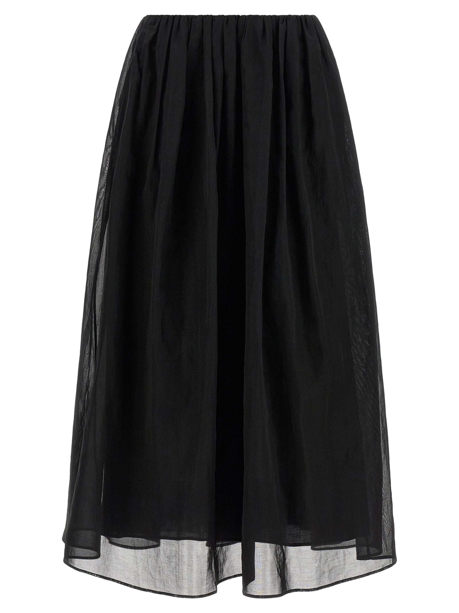 Skirt by Brunello Cucinelli for women in cotton black & transparent features a captivating silhouette, showcasing the captivating Women's Flared Cotton Mini Skirt design with a sophisticated mini for a captivating look.