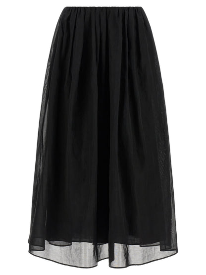 Skirt by Brunello Cucinelli for women in cotton black & transparent features a captivating silhouette, showcasing the captivating Women's Flared Cotton Mini Skirt design with a sophisticated mini for a captivating look.