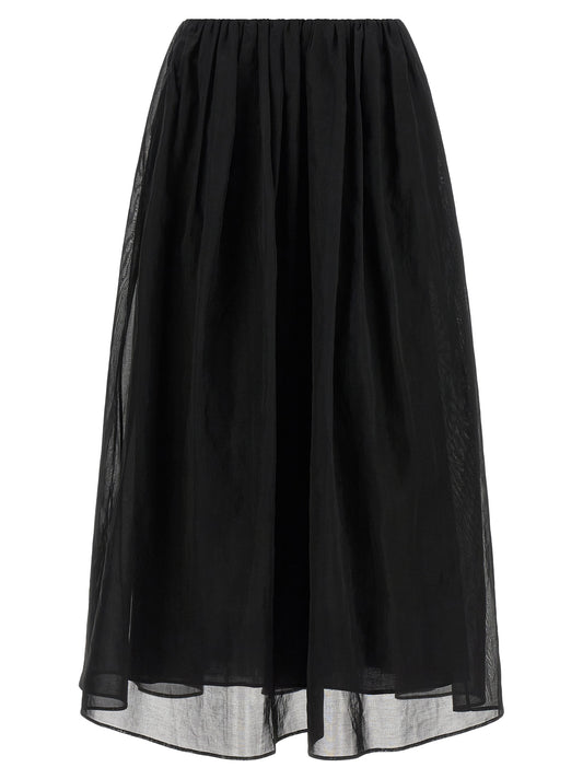 Skirt by Brunello Cucinelli for women in cotton black & transparent features a captivating silhouette, showcasing the captivating Women's Flared Cotton Mini Skirt design with a sophisticated mini for a captivating look.