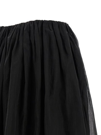 Skirt by Brunello Cucinelli for women in cotton black & transparent features an tailored silhouette, artfully capturing the essence of Women's Flared Cotton Mini Skirt in a sophisticated mini.