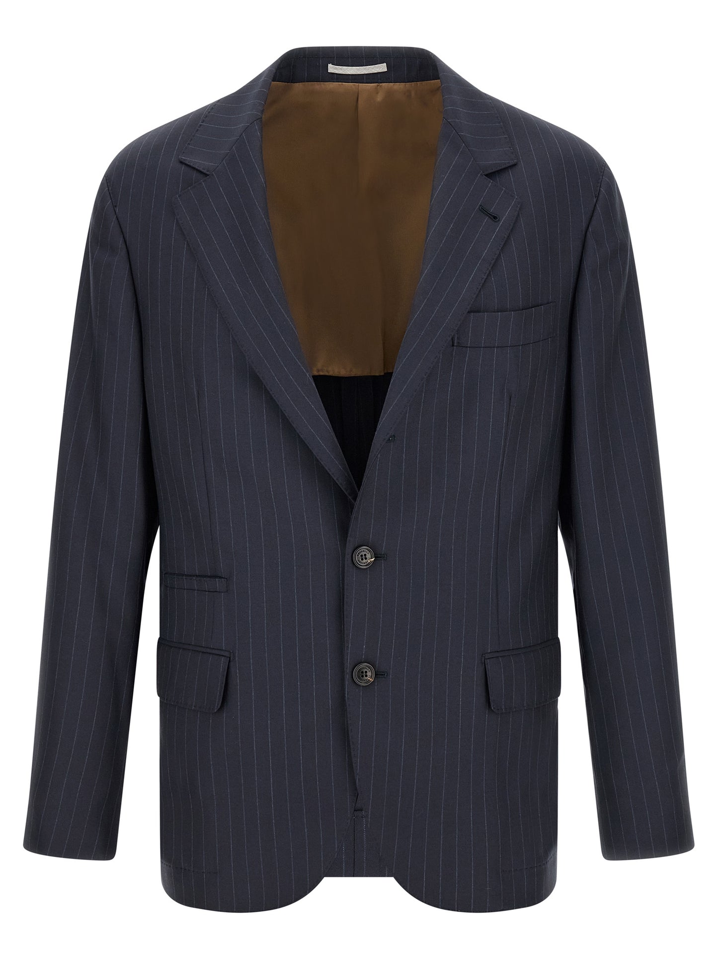 Blazer by Brunello Cucinelli for men in virgin wool blue & horn showcases a polished silhouette, highlighted by a refined and polished for a sophisticated finish.