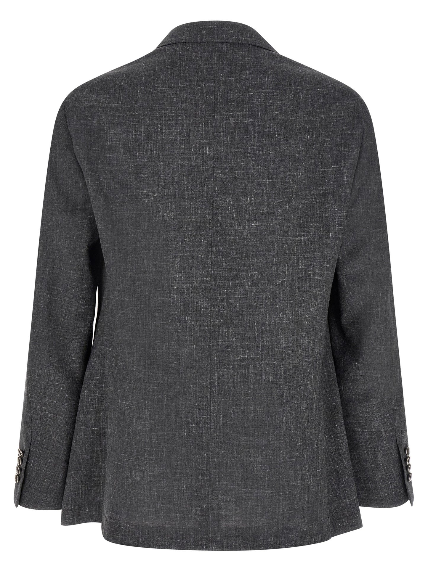 Blazer by Brunello Cucinelli for men in linen silk wool & cupro gray & signature showcases a discerning silhouette, elegantly detailed with a sophisticated and premium for a truly discerning finish.