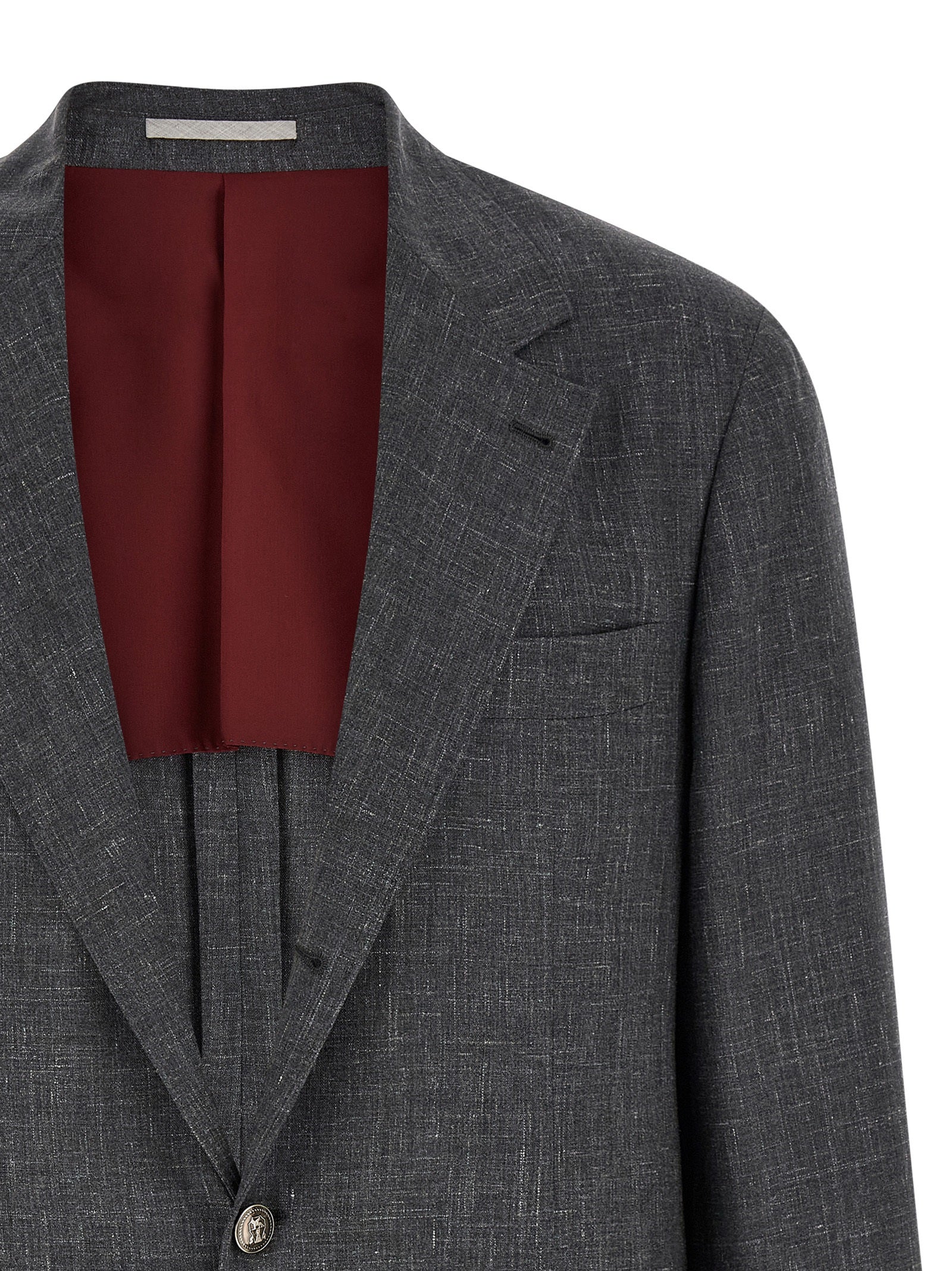 Blazer by Brunello Cucinelli for men in linen silk wool & cupro gray & signature presents a distinguished silhouette, detailed with a distinguished and distinctive for a truly sophisticated finish.