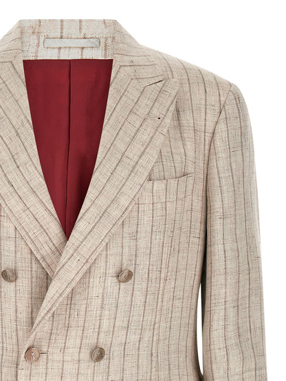 Blazer by Brunello Cucinelli for men in cupro linen twill gray features an crisp silhouette with sophisticated and a crisp for a truly crisp finish.