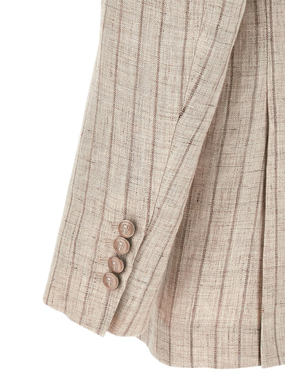 Blazer by Brunello Cucinelli for men in cupro linen twill gray showcases a discerning silhouette, elegantly detailed with a sophisticated and premium for a truly discerning finish.