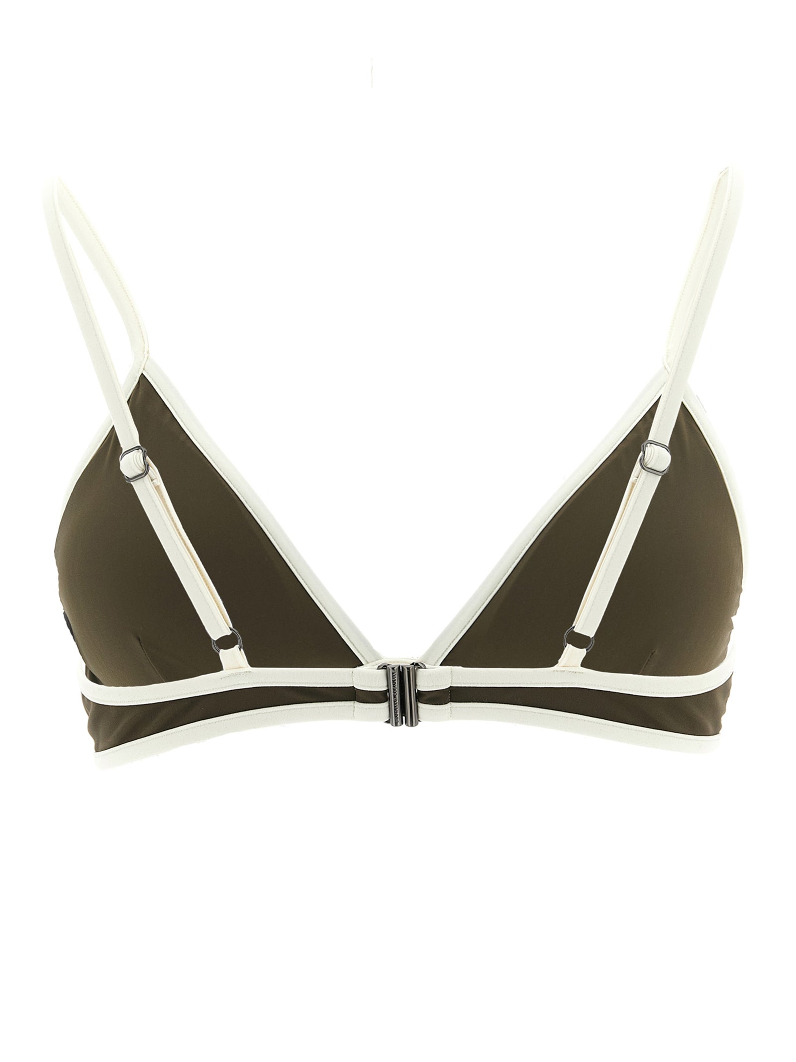 Swimwear Top by Brunello Cucinelli for women in stretch polyamide bicolour, green & signature features a beach chic silhouette, beautifully showcasing the signature design of the Monile Women's Stretch Polyamide Swimwear Top.