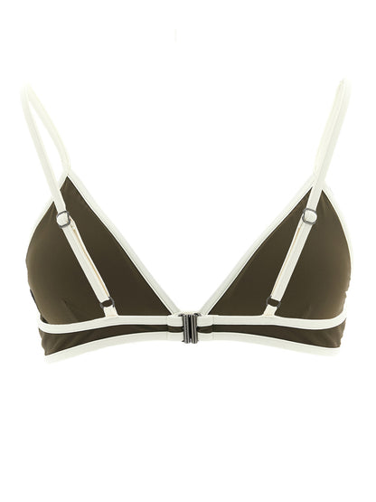 Swimwear Top by Brunello Cucinelli for women in stretch polyamide bicolour, green & signature features a beach chic silhouette, beautifully showcasing the signature design of the Monile Women's Stretch Polyamide Swimwear Top.
