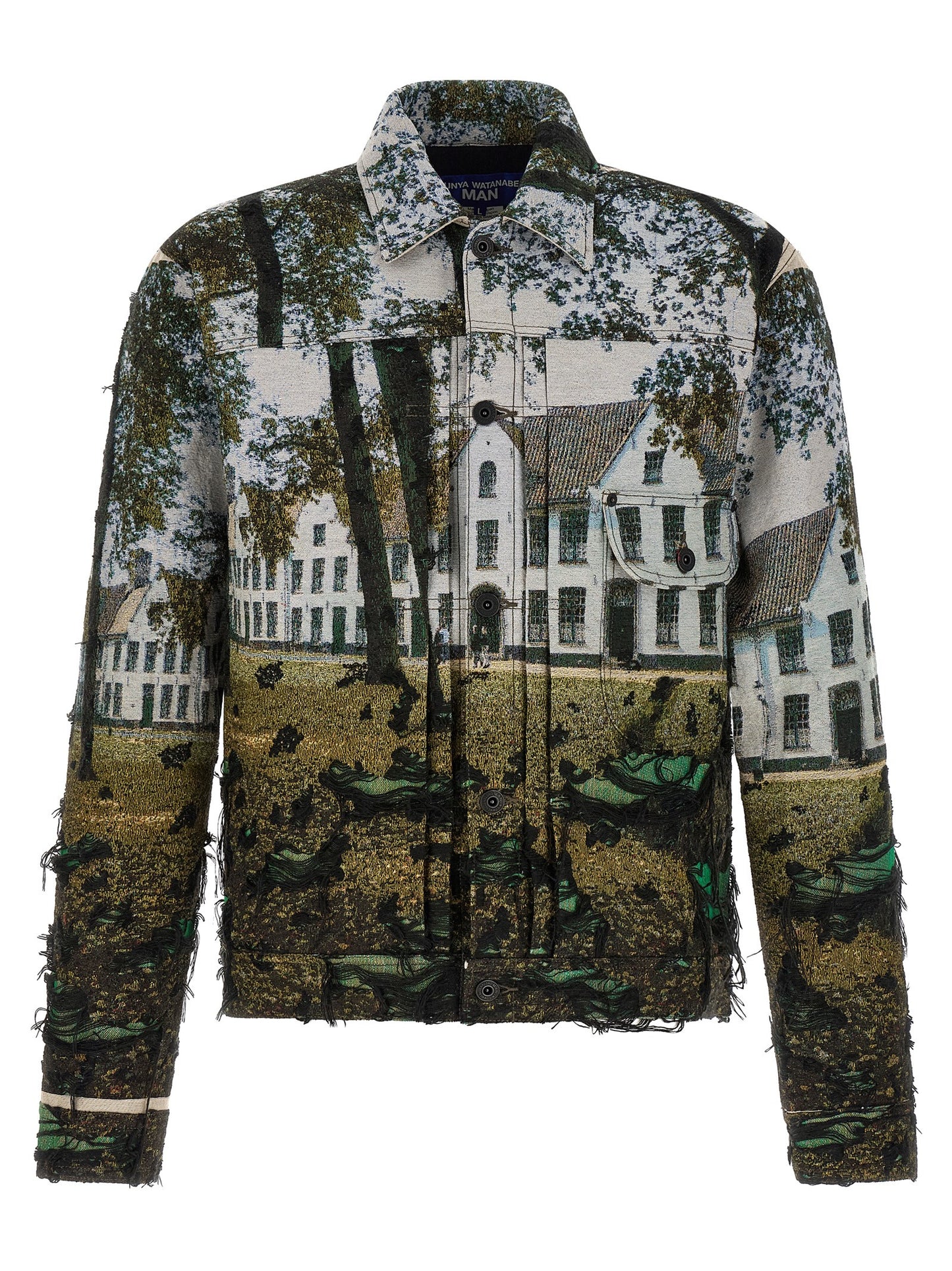 Junya Watanabe Japanese Men's Polyester Cotton & Nylon Jacket - Multicolor Patterned Jacquard
