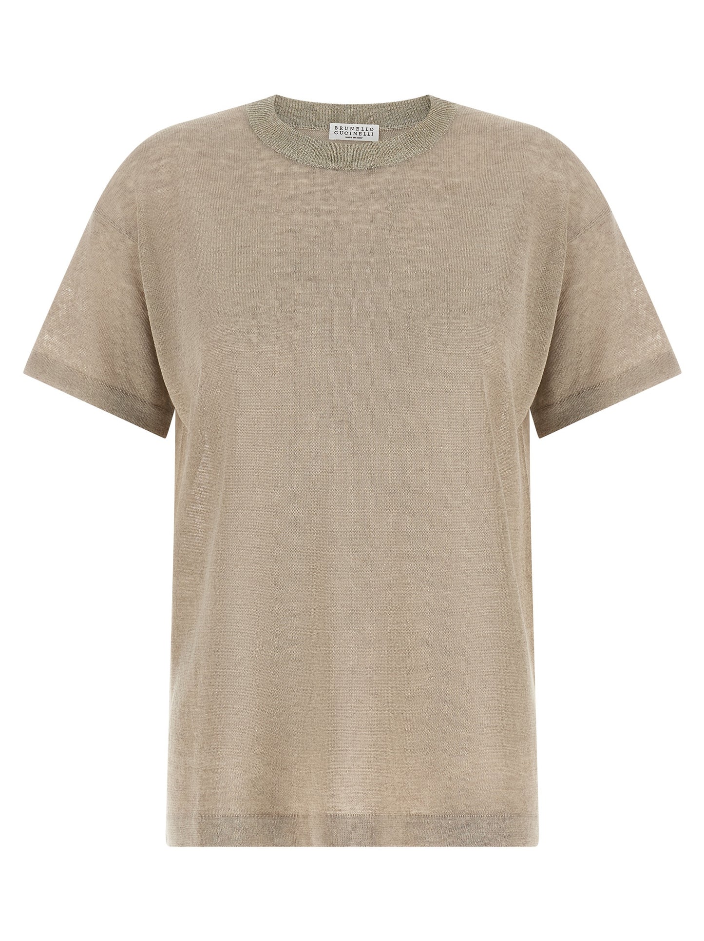 Cardigan by Brunello Cucinelli for women in linen polyamide & viscose beige, transparent & signature showcases a luxurious silhouette, meticulously detailed with a sophisticated and short-sleeve for a refined finish.