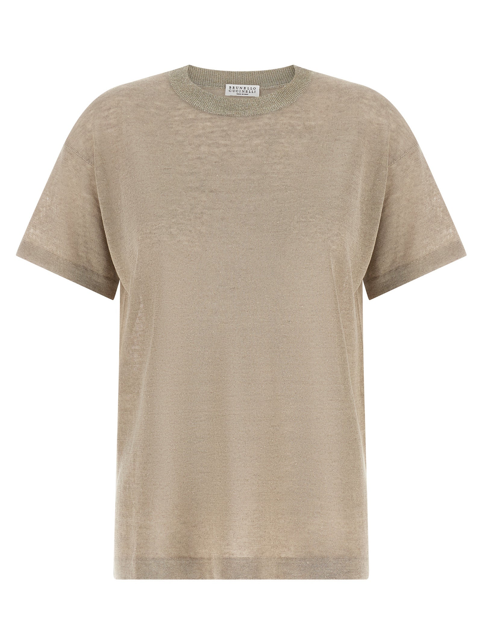 Cardigan by Brunello Cucinelli for women in linen polyamide & viscose beige, transparent & signature showcases a luxurious silhouette, meticulously detailed with a sophisticated and short-sleeve for a refined finish.