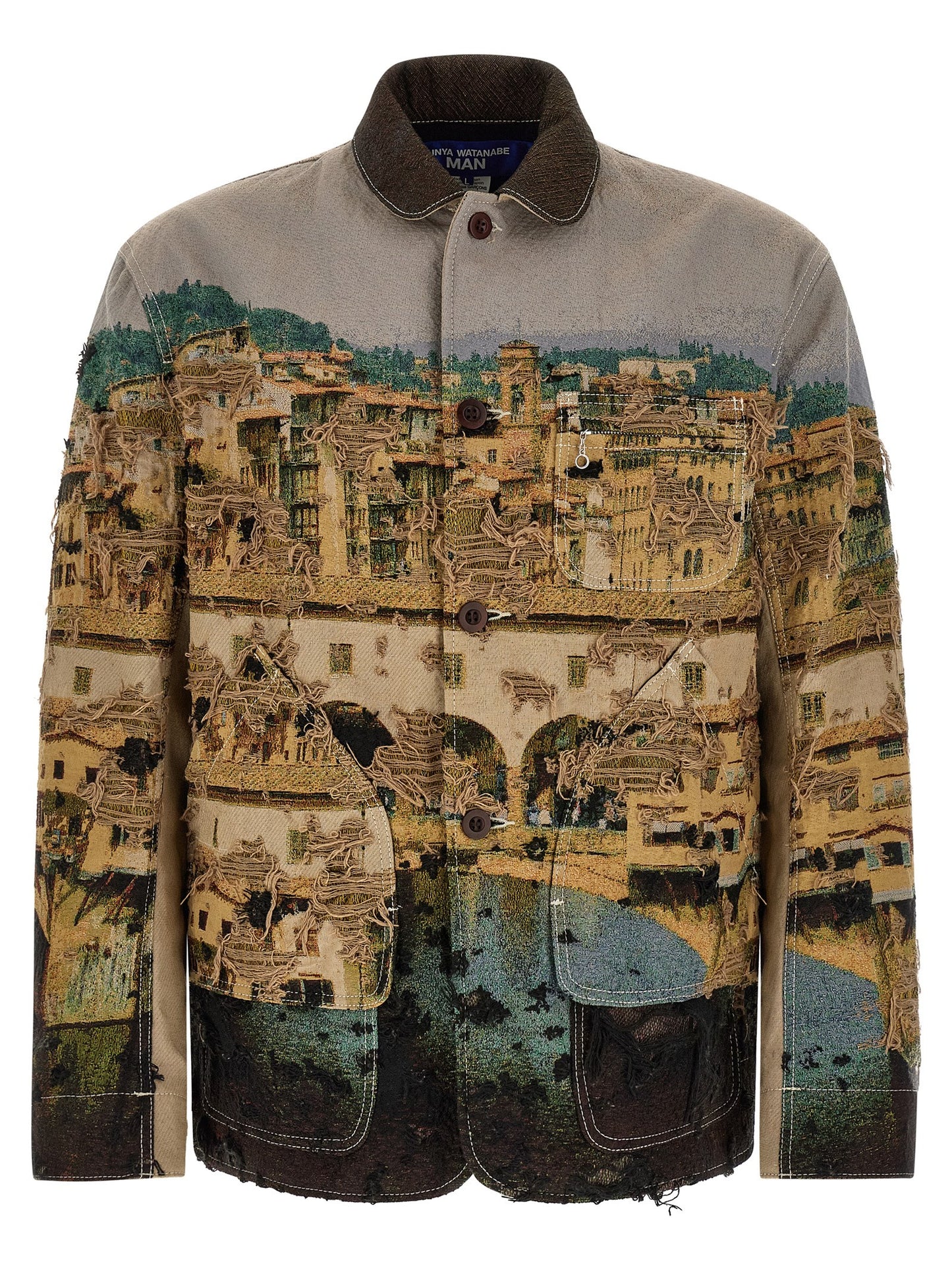 Junya Watanabe Japanese Men's Nylon Cotton Polyester Jacket - Multicolor Patterned Jacquard
