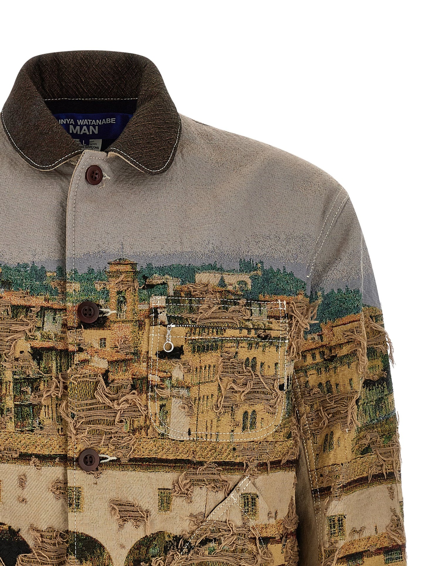 Junya Watanabe Japanese Men's Nylon Cotton Polyester Jacket - Multicolor Patterned Jacquard