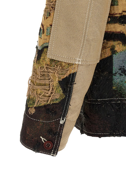 Junya Watanabe Japanese Men's Nylon Cotton Polyester Jacket - Multicolor Patterned Jacquard